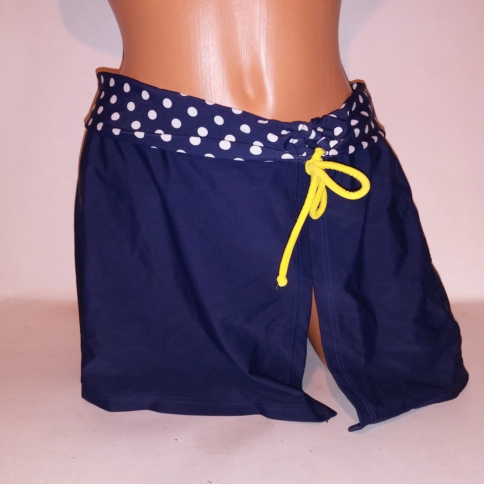 Aqua Couture Swim Bikini Bottom Size 12 Navy Blue White Polka Dots Skirt Skirted - Imagem 2 de 4