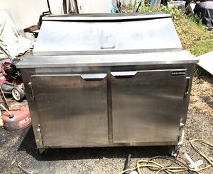 48” used 2 Door Commercial Refrigerated Sandwich Prep Table Needs refurbishing