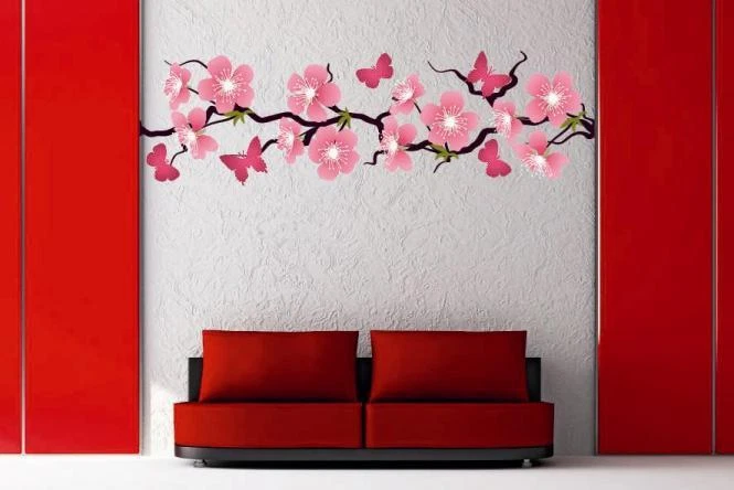 Wandtattoo Kirchblütenzweig mit Schmetterlingen 210 x 63 cm - Bild 1 von 1