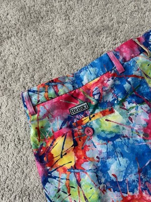 Hreski Golf Shorts Multicolor Paint Splatter All Over Print Stretch Men s 40