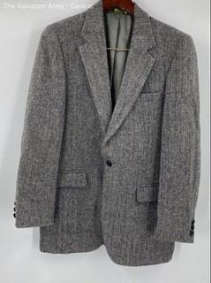 Harris Tweed Mens Gray Herringbone Single Breasted Suit Blazer Size M/L