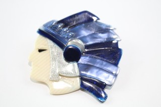 Lea Stein Brooch Indian Head First Edition Signed Branded