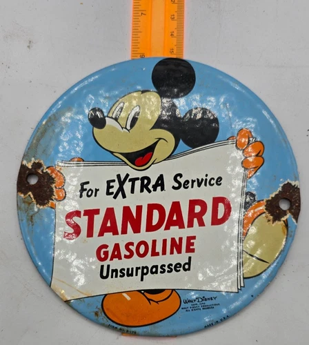 VINTAGE GENUINE MICKEY STANDARD PORCELAIN SIGN PUMP PLATE GAS STATION OIL