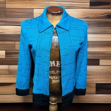 MING WANG Knit Cardigan Size XS Blue Blazer Jacket Heritage Fit Textured