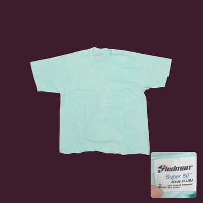 80s Stedman Blank Crop Top T Shirt Aqua Acid Wash Single Stitch Womens M