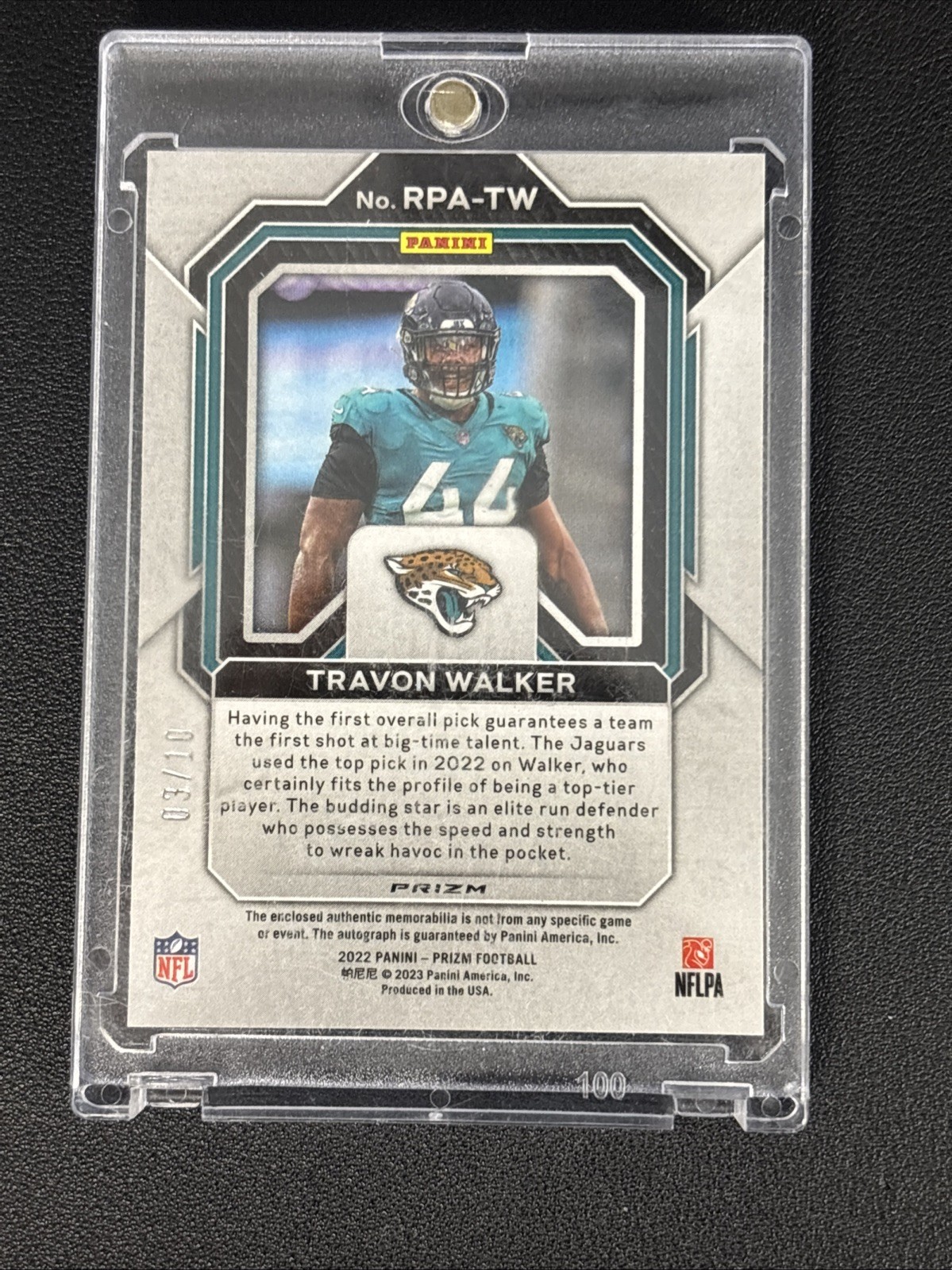 2024 Panini Prizm Travon Walker Gold Patch Auto /10 view 6