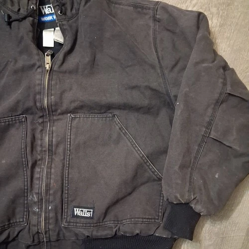 Walls Hooded Work Jacket Full Zip Black Thrashed Distressed Sun Faded XL image 6