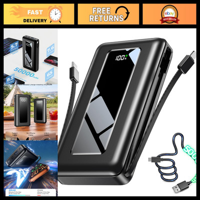 50000mAh Power Bank Portable Charger, Fast Charging, Built-in Cables, Travel Rea