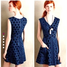 PLENTY by Tracy Reece Anthro Stretch Denim Fit & Flare Zipper SS Dress Size 6