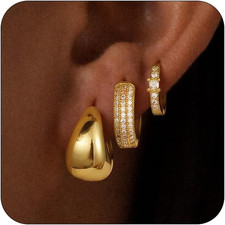 Gold/Silver Hoop Earrings for Women Trendy,14K Real Gold Plated Cute Stud Earrin