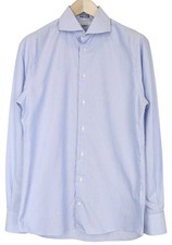 SUITSUPPLY Men's Formal Shirt 40/15 3/4 Extra Slim Blue Cotton Striped Classic