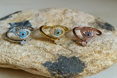 Evil Eye Ring Strass, Luck Turkish Boho verstellbar