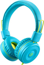 K22 Kids Headphones Wired 3.5Mm Jack, Foldable, Teal/Lime