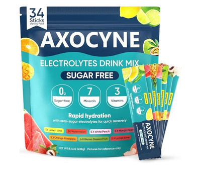 AXOCYNE Sugar-Free Electrolyte Drink Mix Powder Variety Pack, 34 Sticks