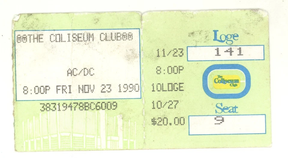 AC/DC & Love/Hate 11/23/90 Cleveland OH Richfield Coliseum Rare Ticket Stub! - Image 1 of 1