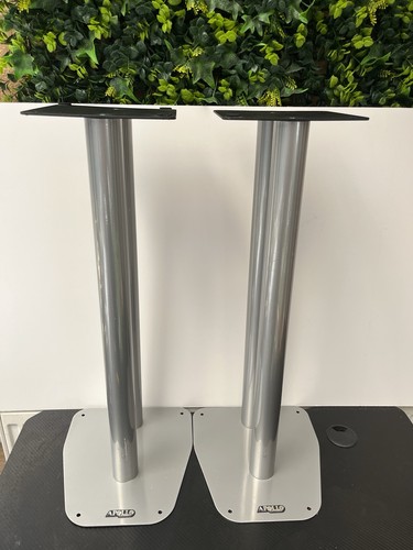 Pair Apollo Speaker Stands 60cm 24 Inches Tall Square Grey Silver - Picture 3 of 11
