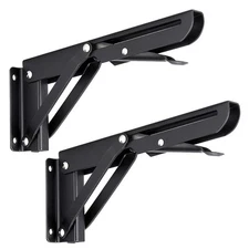 Sumnacon Sturdy Folding Shelf Brackets - Heavy Duty Black Metal Triangle Tabl...
