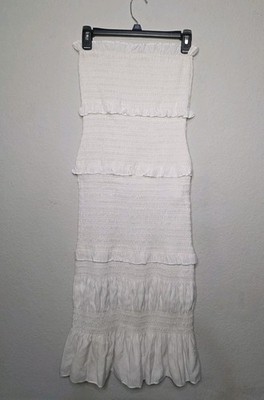 Gianni Bini White Smocked Tiered Ruffle Midi Dress Size 4 Graduation Party  Guest | eBay