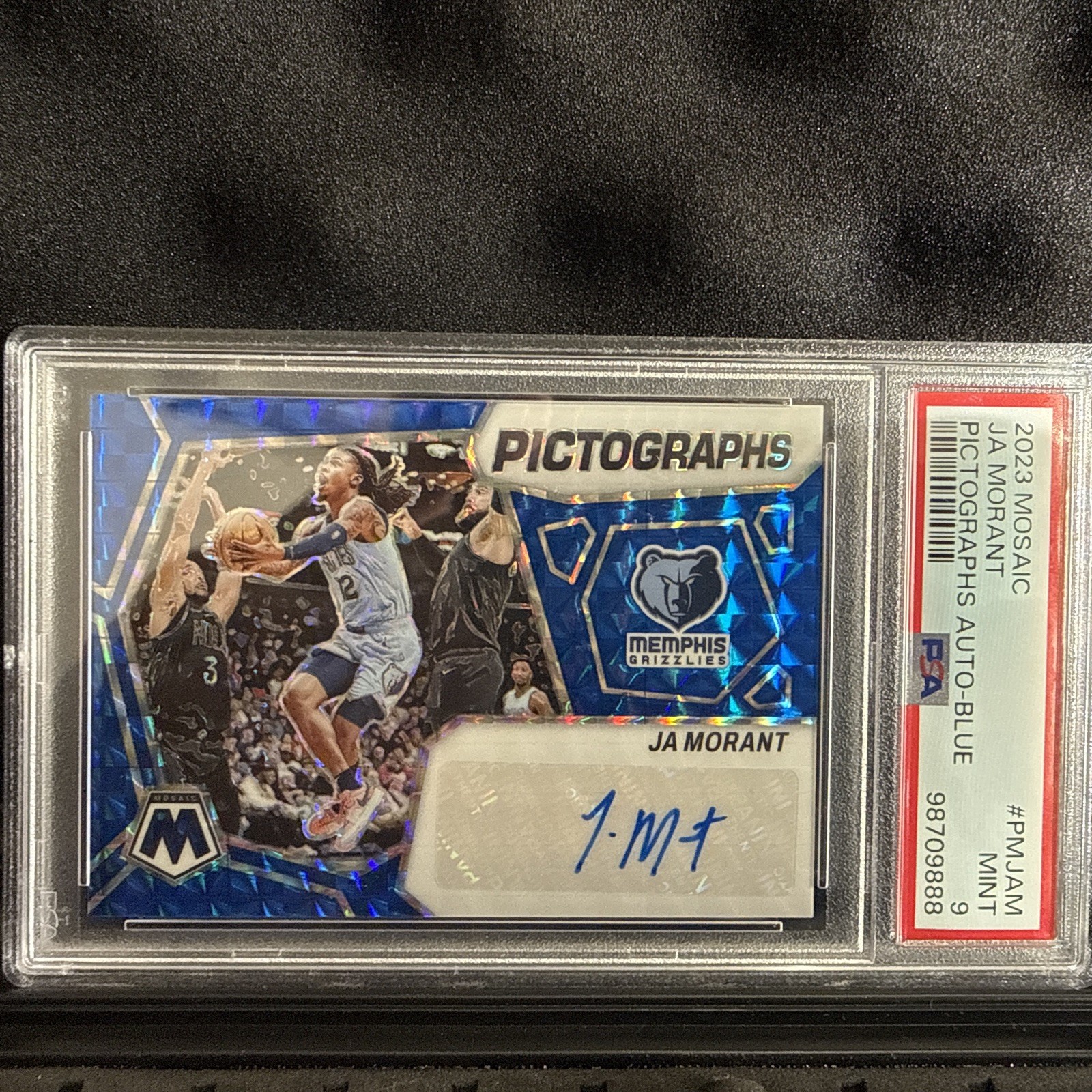 2023-24 Panini Mosaic Pictographs Mosaic Ja Morant #PM-JAM Blue Prizm /49 (AU)
