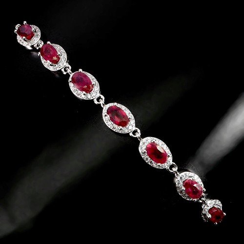 925 Sterling Silver Bracelet Oval Ruby 5x3mm Natural Gemstone Jewelry 7inches