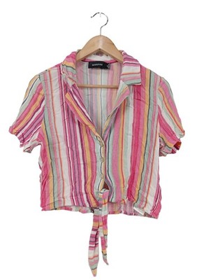 MINKPINK Hemd-Bluse Damen Bluse Gr. DE 38 weiß-pink-blassgelb Casual-Look