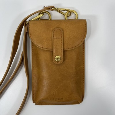 Fawn Camel Tan Mustard Vegan Crossbody Phone Purse Gold Hardware