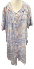 VTG 2X Casual Nights Lightweight Nightgown Plaid Pink Blue Pearl Snap Pockets