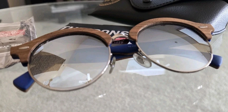 RARO NUEVO Genuino RAY-BAN CLUBMASTER MADERA Plata Espejo Gafas de Sol RB4246M 12179U Foto 2 de 4