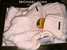 MICHAEL KORS Petal Pink LOGO hat scarf 55  x 10  set ONE SIZE NWT 98gift box