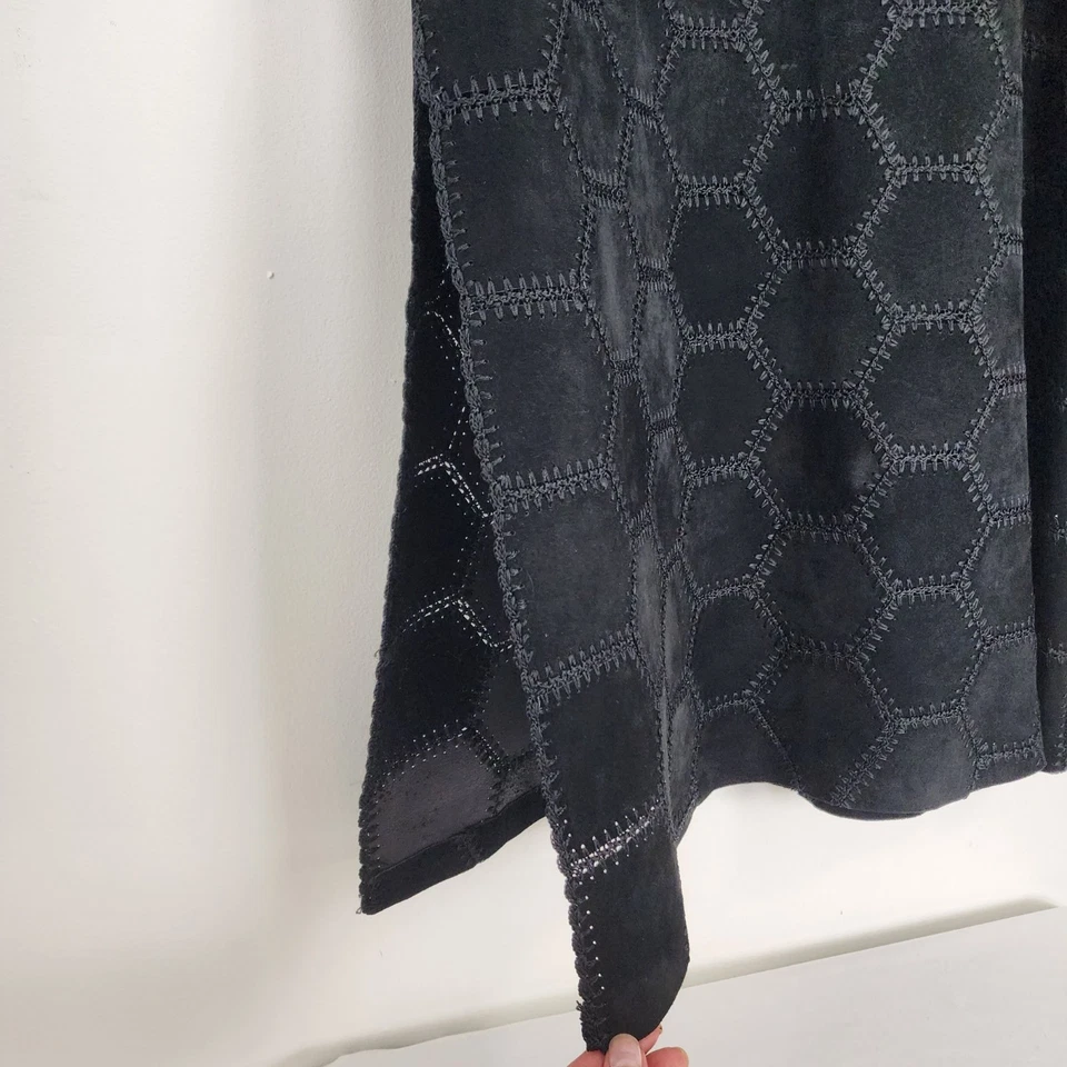 Maxi Falda Danier Cuero Genuino Negra Gamuza Hexagonal Talla 14 Drk Boho Vaquera Foto 4 de 4