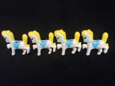Four Vintage Macrame Glazed Porcelain Carousel Horses 3" x 3" New Condition