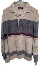 Vintage 80’s 70’s USA Made DAKS London Long Sleeve Striped Terri Cloth Shirt.