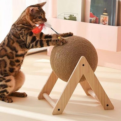 Holz Sisal Katzenkratzer Spielzeug drehbarer Ball interaktive V-Form