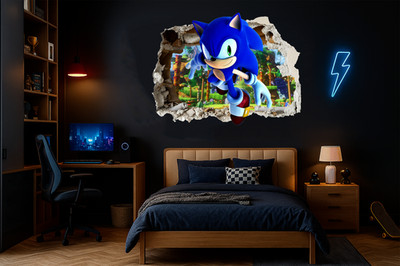 3D Smashed Wandbild Sonic Gamer Wandsticker Zimmer Gaming Igel Wandbild
