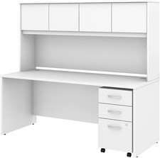 Studio C 72W X 30D Office Desk with Hutch and Mobile File Cabinet in White, Larg