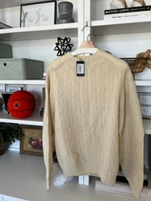 🔥 Drakes Drake's London Shetland Wool Cable Knit Sweater Ecru Cream XXL
