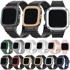 Band with Case for Fitbit Versa 4/3/2/1/Sense Rugged Sport Band Protective Cover