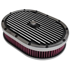 Oval Black Polished Finned Air Cleaner 12 X 2 Holley Edelbrock Quadrajet