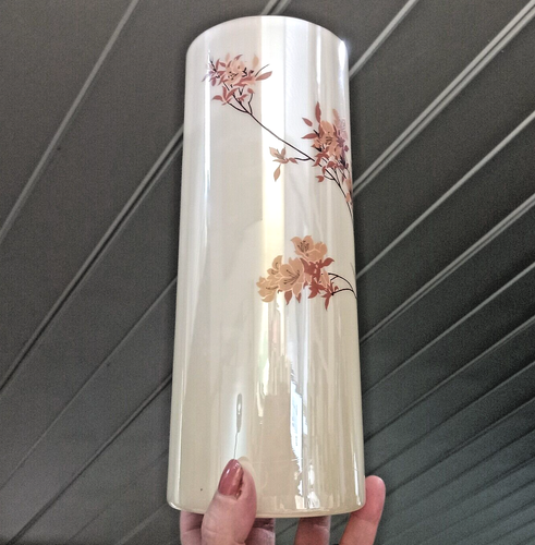 Splendido vaso cilindro Cambridge crema pasticcera ramo fiori opalini vetro artistico 10" - Foto 11 di 18