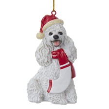 Poodle w/Santa Hat  Scarf Ornament