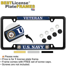 Car 4-hole Metal License Plate Frame - U.S. NAVY Veteran Domed Design