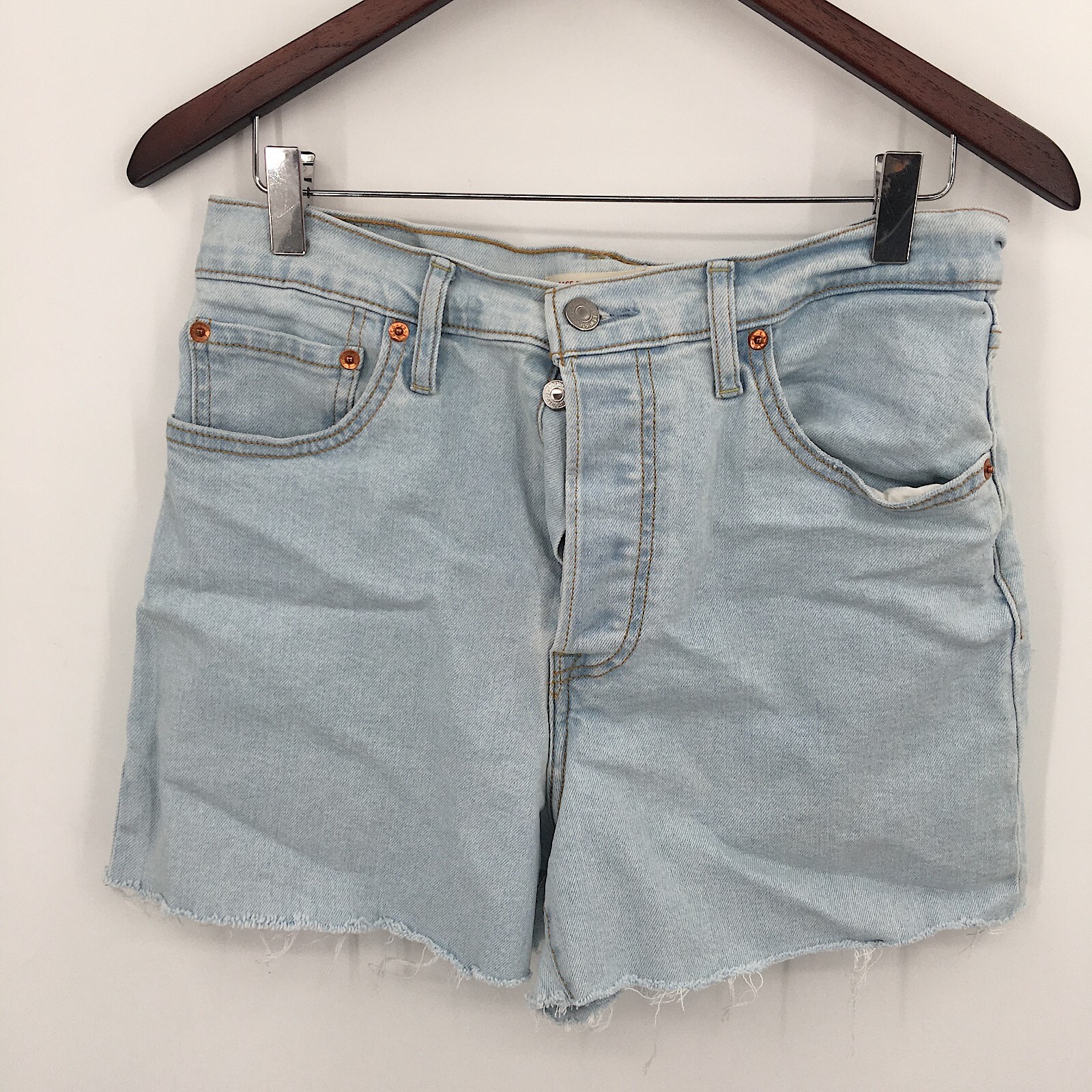 Levi's high rise Ribcage Straight Ankle cut-off shorts light wash blue 30  women | eBay