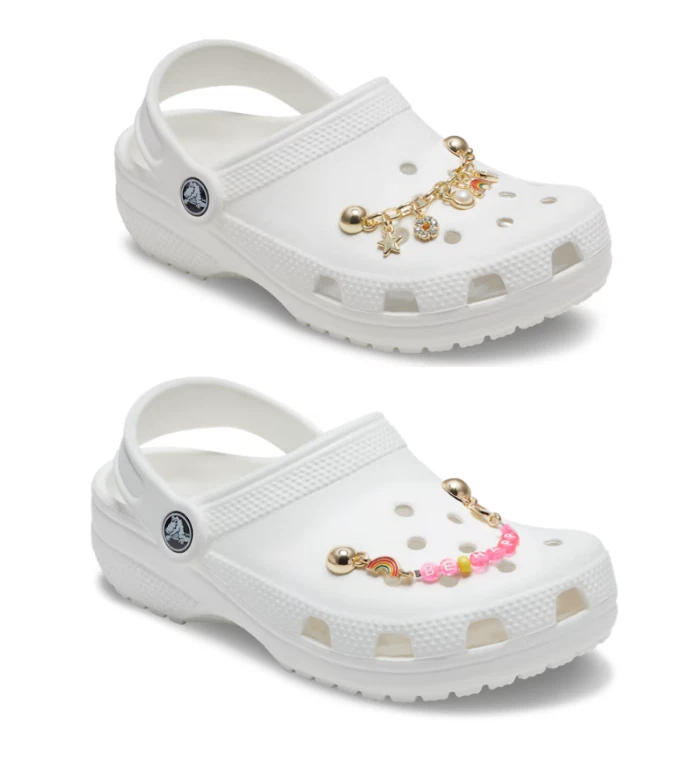 A pair of Crocs and a trendy chain that can be easily attached for