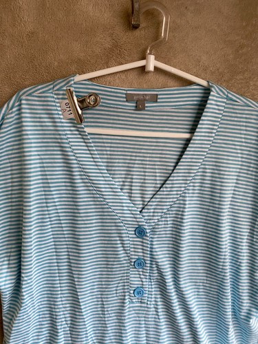 yarra trail Casual Henley T-Shirts Top Size L Womens Blue Striped Short Sleeve - Picture 2 of 11