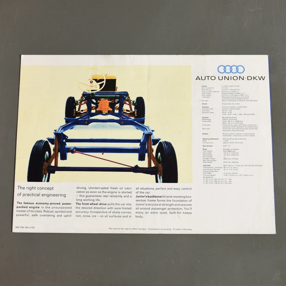 1960s Auto Union DKW Junior Deluxe Vintage Car Sales Brochure Foto 2 de 2