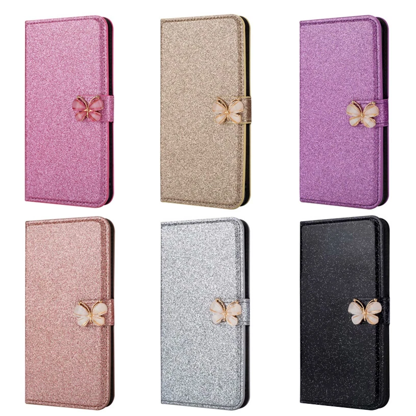Glitter Wallet Case Butterfly Slim Flip Cover for Samsung S22+/S21/S20+ FE Ultra - Image 2 of 4