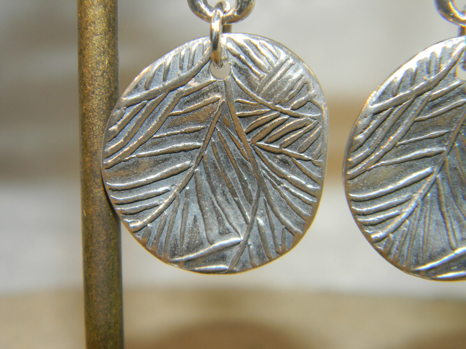 Sterling Silver Leaf Imprint Dangle Earrings Isra… - image 2