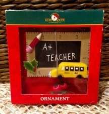 Kurt Adler Teacher School Bus Ornament, Vintage Christmas Holiday, NEW Old Stock