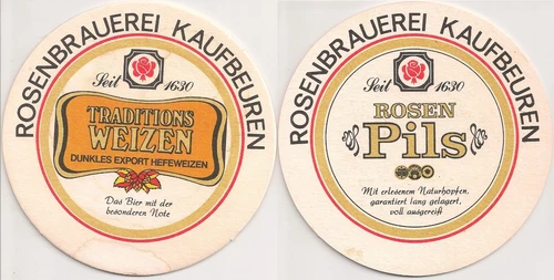 Rosenbrauerei, Kaufbeuren - old beer mat "Traditional wheat / Rosen Pilsner"