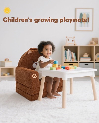 Foldable Bear Chair Kids Couch Sofa Recliner For Toddler Girls Boys Playroom - Picture 5 of 11